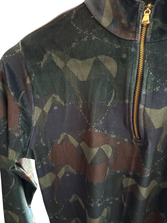 Ronner Velour Quarter-Zip Velvet Stretch | Long Sleeve | Dancing Horses EverGreen