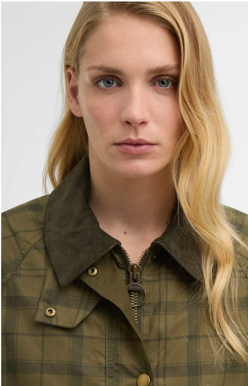 Barbour Beadnell Tartan Waxed Cotton Crop Jacket