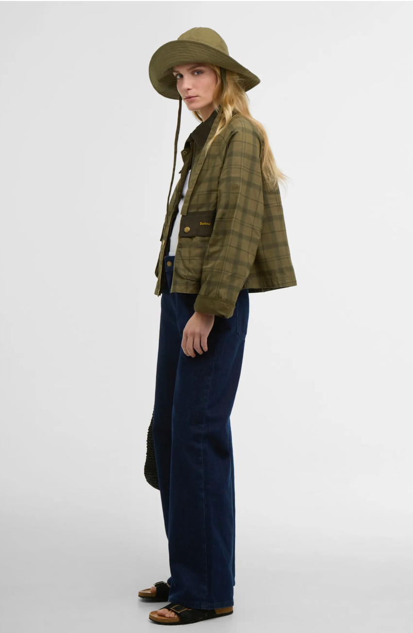 Barbour Beadnell Tartan Waxed Cotton Crop Jacket