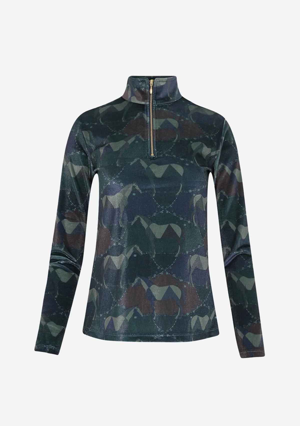 Ronner Velour Quarter-Zip Velvet Stretch | Long Sleeve | Dancing Horses EverGreen