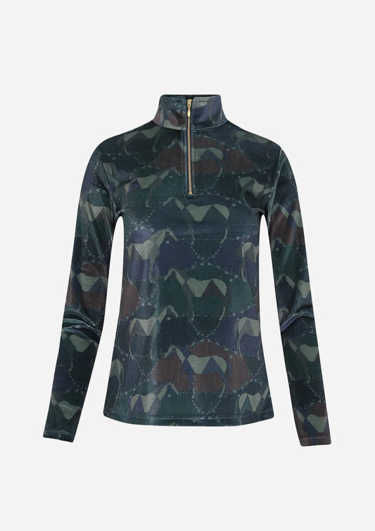 Ronner Velour Quarter-Zip Velvet Stretch | Long Sleeve | Dancing Horses EverGreen