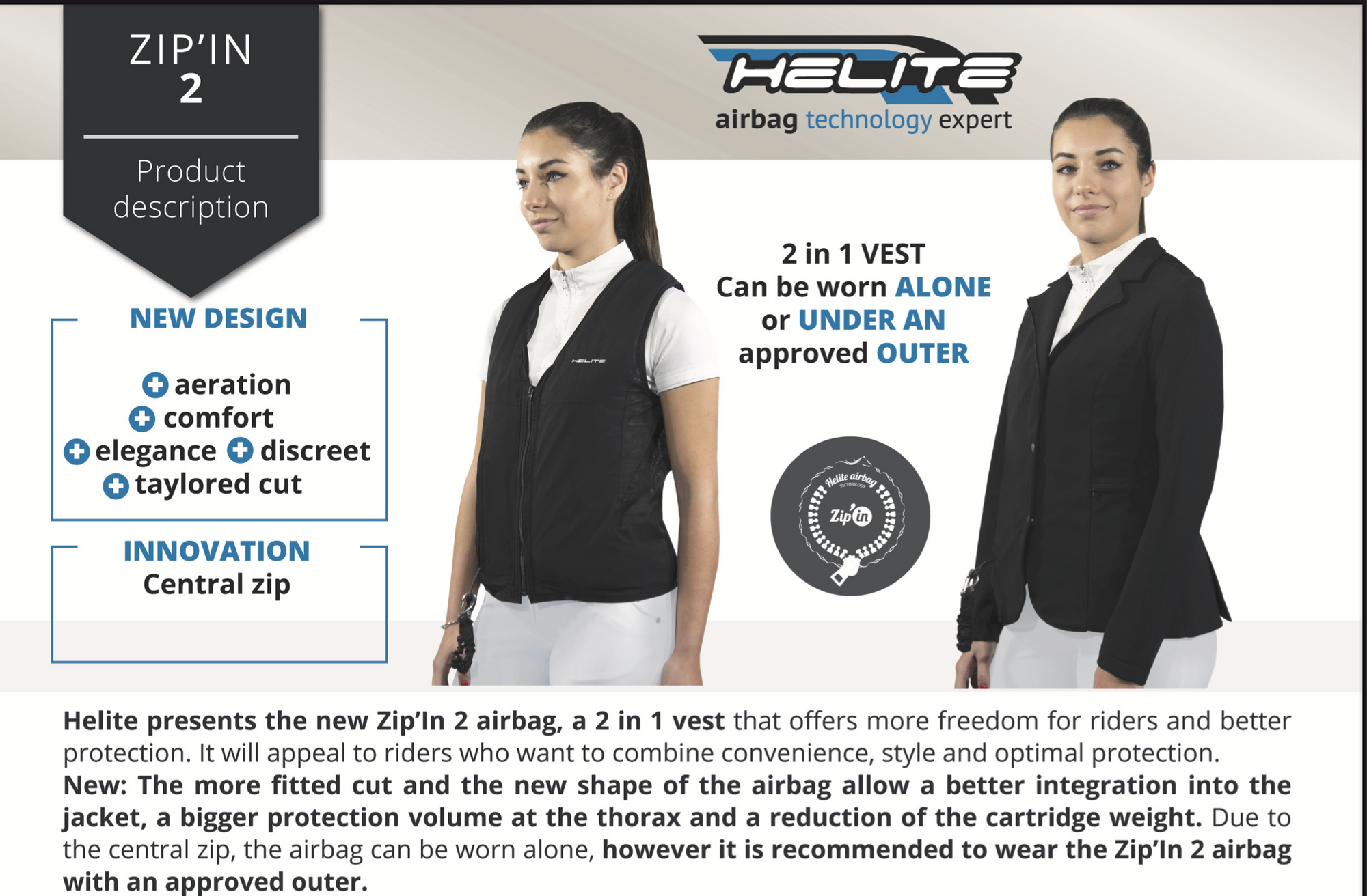 Helite Airbag Zip In 2 Equestrian Safety Vest